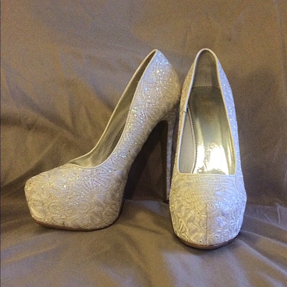 White glittery stilettos